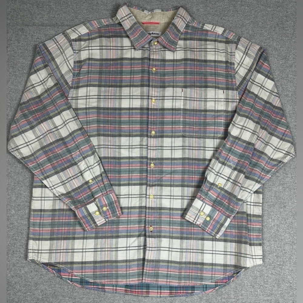 Tommy Bahama Shirt Mens 2XL Gray Pink Plaid Long Sleeve Button Down‎ Cotton